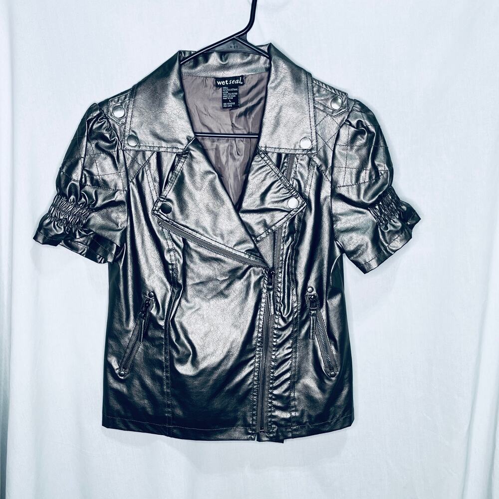Wet Seal Faux Leather Gunmetal Silver Jacket L